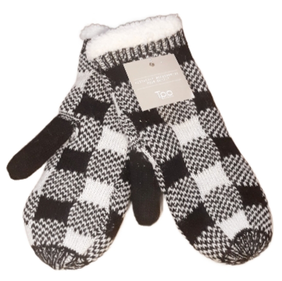 TPO Checkered Wool Blend Mittens with Sherpa Lining + Knit Snowflake Bag - Picture 4 of 12